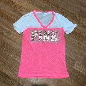 2016 VS PINK Shine V neck Short Sleeve Tee